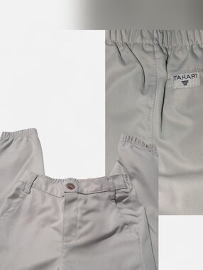 Tahari Light Gray Elastic-Waist Dress Pants And Polo-style Shirt